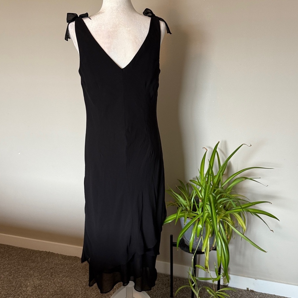 Y2K Vintage LBD Black floaty dress SZ 10 tiered bow straps dark feminine wedding - Picture 5 of 7